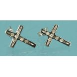 Pair of 14ct white gold diamond cross earrings, 1.8cm long, approximate weight 4.4g : For