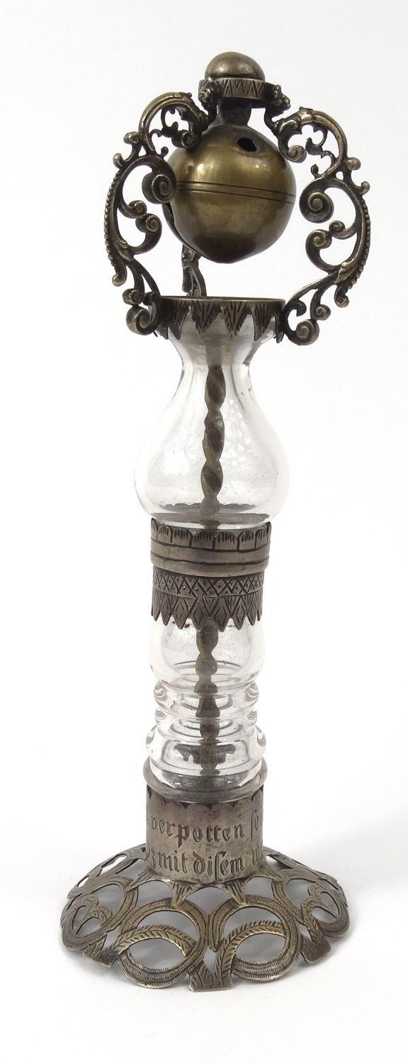 Religious interest unmarked silver Holy water sprinkler, inscribed to the base, 22cm high : For