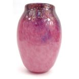 Large Monart pink glass vase with gold flecking, 29cm high : For Condition Reports please visit