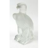 Large Lalique frosted glass model of a hawk on a rock, etched Lalique France mark to base, 24cm high