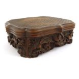 Oriental Chinese carved hardwood stand decorated with birds, 20cm wide : For Condition Reports