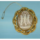 Large Three Graces cameo brooch set in a gilt metal mount, 7cm high, approximate weight 38.4g :