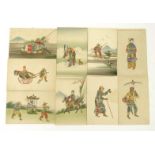 Nine oriental Chinese postcards hand painted and made from stamps, sold by Swatow, PO Box 445,