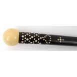 Indian ebony ivory topped walking stick with polka dot design, 86cm long : For Condition Reports