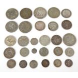 Collection of mostly British pre decimal silver coinage including florins, shillings, etc : For