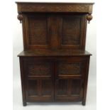 Antique carved oak cupboard, 150cm high x 102cm wide x 60cm deep : For Condition Reports please