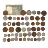 Collection of antique and later world coinage and an Indian bank note : For Condition Reports please
