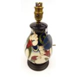 Moorcroft pottery Table lamp, factory tie on label, 30cms high : For Condition Reports please