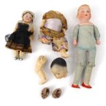 Armand Marseille oriental china headed doll, cloth bisque headed doll and a bisque headed costume