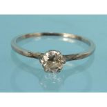 Unmarked white metal diamond solitaire ring, size O, approximate weight 1.9g : For Condition Reports