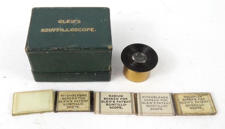 Clews brass scintilloscope housed in a cardboard box with slides, 2.5cm diameter : For Condition
