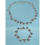 Designer silver grapevine necklace and matching bracelet, the necklace 40cm long, approximate weight