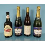 Four bottles of alcohol comprising Carr Taylor Brut, Hock wine and Emva Cream : For Condition