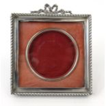 Square silver photo frame with bow design, HM Birmingham 1902-03, 11cm square : For Condition