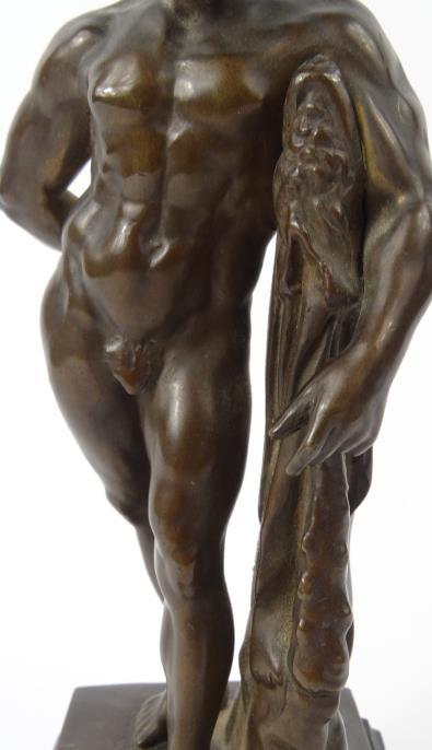 19th Century bronze figure of Hercules, impressed F. Hesse Cassel and Geschutzt, mounted on a wooden - Image 3 of 7