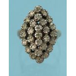 Antique diamond cluster ring, marked '800' to the shank, size L, approximate weight 5.6g : For