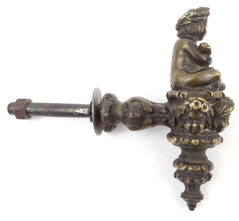 Victorian bronze handle depicting a garlanded cherub, 12cm high : For Condition Reports please visit - Image 2 of 8