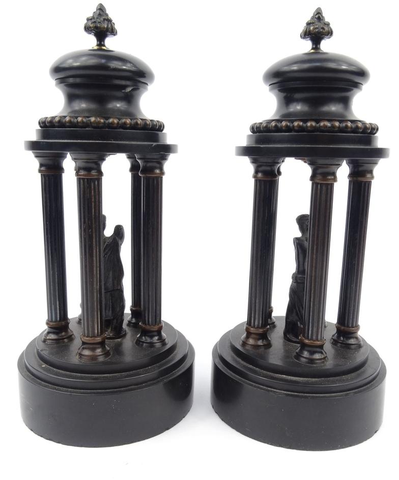 Pair of Italianate classical bronze marble column mantel ornaments, 27.5cm high : For Condition - Image 6 of 7