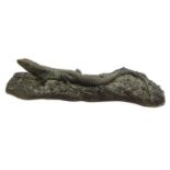 Bronze lizard on a rock paperweight, 21cm long : For Condition Reports please visit www.