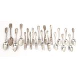 Collection of Victorian silver flatware, various London hallmarks, the largest spoon 22cm long : For