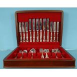 Mahogany canteen of silver plated cutlery : For Condition Reports please visit www.