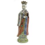 Oriental Chinese stoneware figure of a an Official, hand painted with brightly coloured robes and