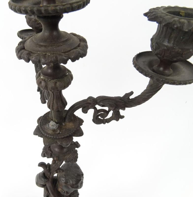 Pair of Victorian bronze cherub candelabra with putti supports, 45cm high : For Condition Reports - Image 4 of 8