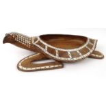 Solomon Islands carved hardwood turtle dish with mother of pearl inlay, 50cm long (PROVENANCE: