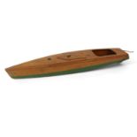 Wooden clockwork speedboat 'Sea Hawk', initialled K to front, 63cm long : For Condition Reports