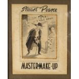 Stuart Pearce - Master of Make Up - Framed black and white cartoon watercolour, 32cm x 25cm : For