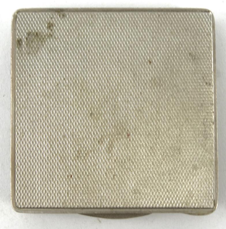 Square silver compact with black enamel and marcasite decoration, marked '925' to the interior, - Image 7 of 7