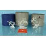 Three boxed Swarovski Crystal animals comprising dolphin, humming bird and horse, the largest 11cm