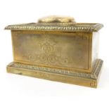 Early Victorian engraved brass casket with hinged lid revealing inkwell, 18.5cm long : For Condition