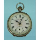 Lady's silver pocket watch with enamelled dial and floral chased decoration, 3.6cm diameter : For