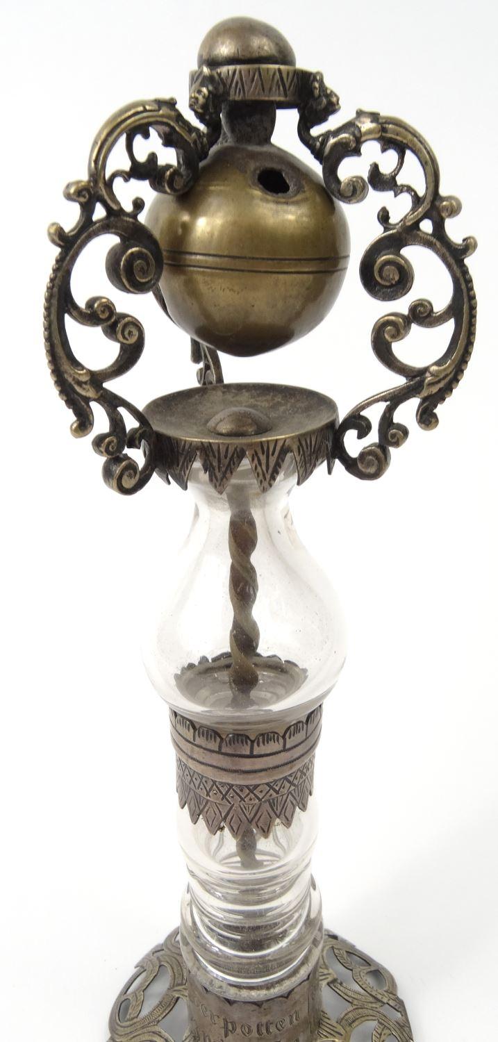 Religious interest unmarked silver Holy water sprinkler, inscribed to the base, 22cm high : For - Image 2 of 7