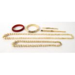 Collection of oriental Chinese ivory jewellery, cheroot, etc, and a lacquer bangle : For Condition