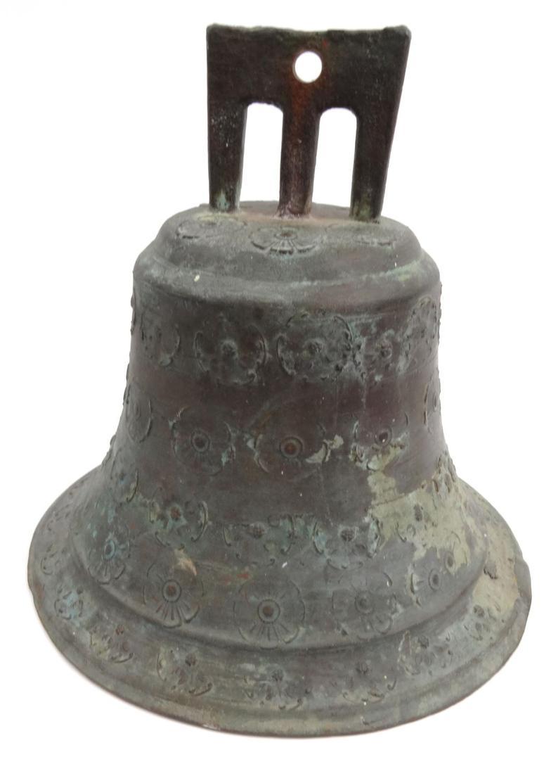 Large bronze monastery bell possibly Spanish, 28cm high x 30cm diameter : For Condition Reports - Image 5 of 6