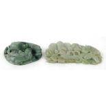 Oriental Chinese carved hardstone lying dragons, together with a carved lizard floral group, 15cm