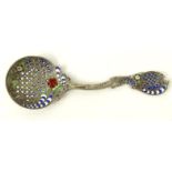Silver and enamel sifting spoon, marked '925', 11.5cm long : For Condition Reports please visit