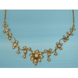 Unmarked gold pearl necklace, 36cm long, approximate weight 11.0g : For Condition Reports please