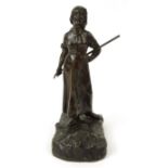 Bronze figurine modelled as a young peasant girl, 18cm high : For Condition Reports please visit