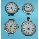 Four silver wristwatches and pocket watches : For Condition Reports please visit www.