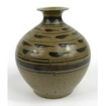 Large David Leach stoneware pottery bottle vase with abstract design, 23cm high : For Condition