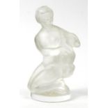 Lalique frosted glass model of a young girl with a goat, etched Lalique France mark to base and