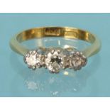 18ct gold diamond three stone ring, size L, approximate weight 3.0g : For Condition Reports please