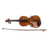 Old wooden violin with paper label for Aduard Richert, number 42, the back 37cm long : For Condition