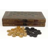 Antique chess/draughts board in the form of a leather bound book, 38cm wide : For Condition