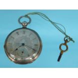 Gentleman's silver open faced pocket watch with silvered dial, 4.5cm diameter, approximate weight