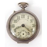 Gentleman's silver open faced alarm pocket watch, 5cm diameter : For Condition Reports please