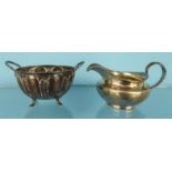 Georgian silver cream jug and a white metal Arts and Crafts style sugar bowl : For Condition Reports